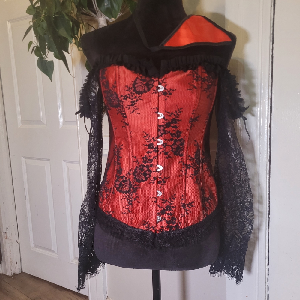 Red and Black Lace Corset with Sleeves NEW /P22
